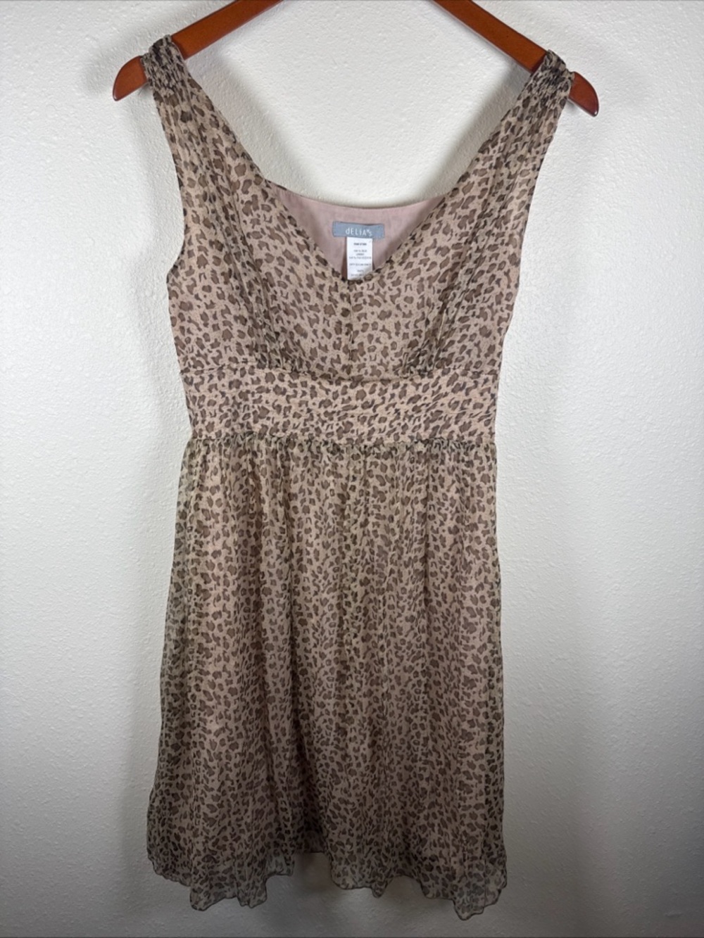 Vintage Delia’s Silk Leopard Print Baby Doll Dress Flowy Boho Small 90s Size 5